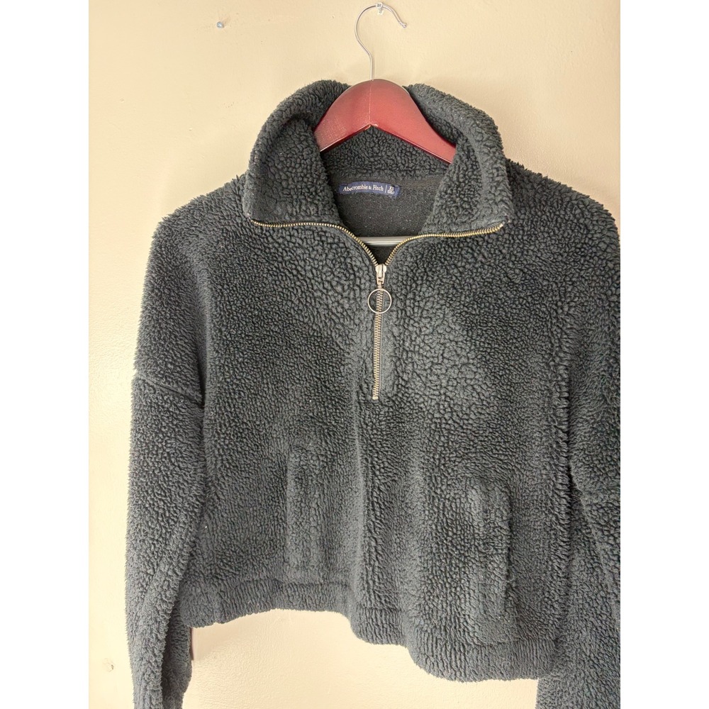 Abercrombie & Fitch Womens XS Gray Sherpa Quarter Zip Cropped Fleece Pullover